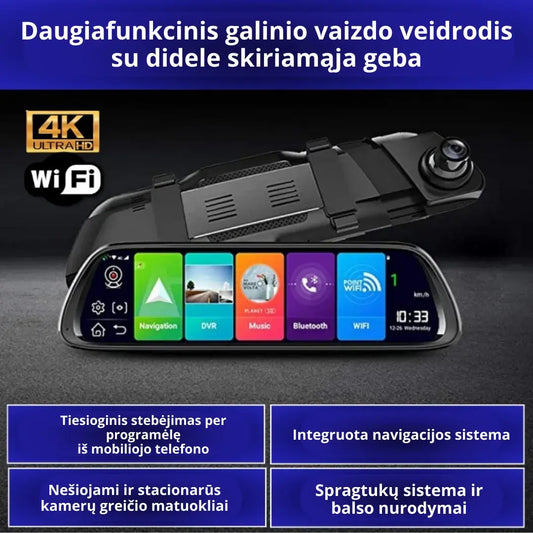 \CarCam\" Daugiafunkcinis galinio vaizdo veidrodis su priekine ir galine kamera"