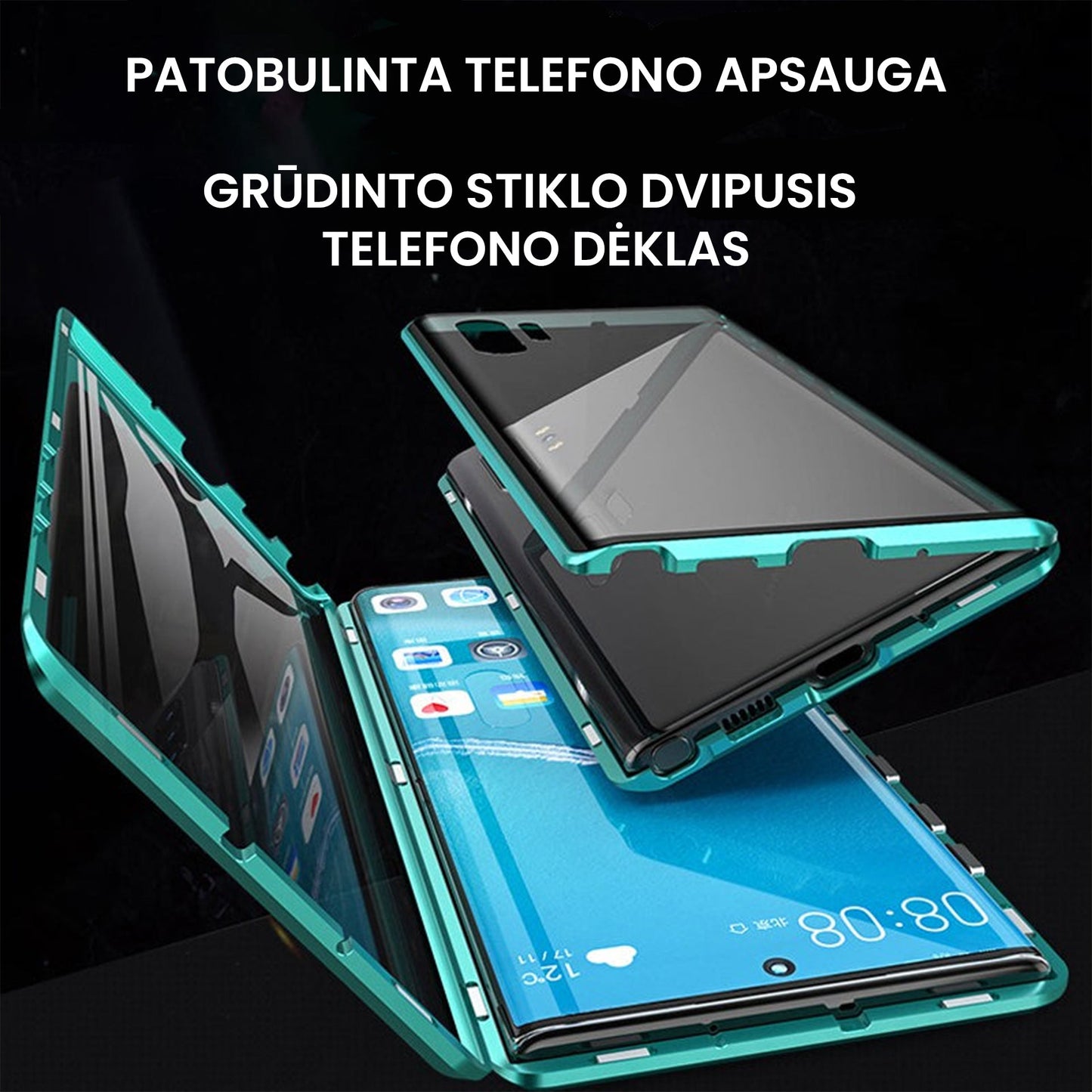 Grūdinto stiklo dvipusis telefono dėklas (Samsung modeliui)