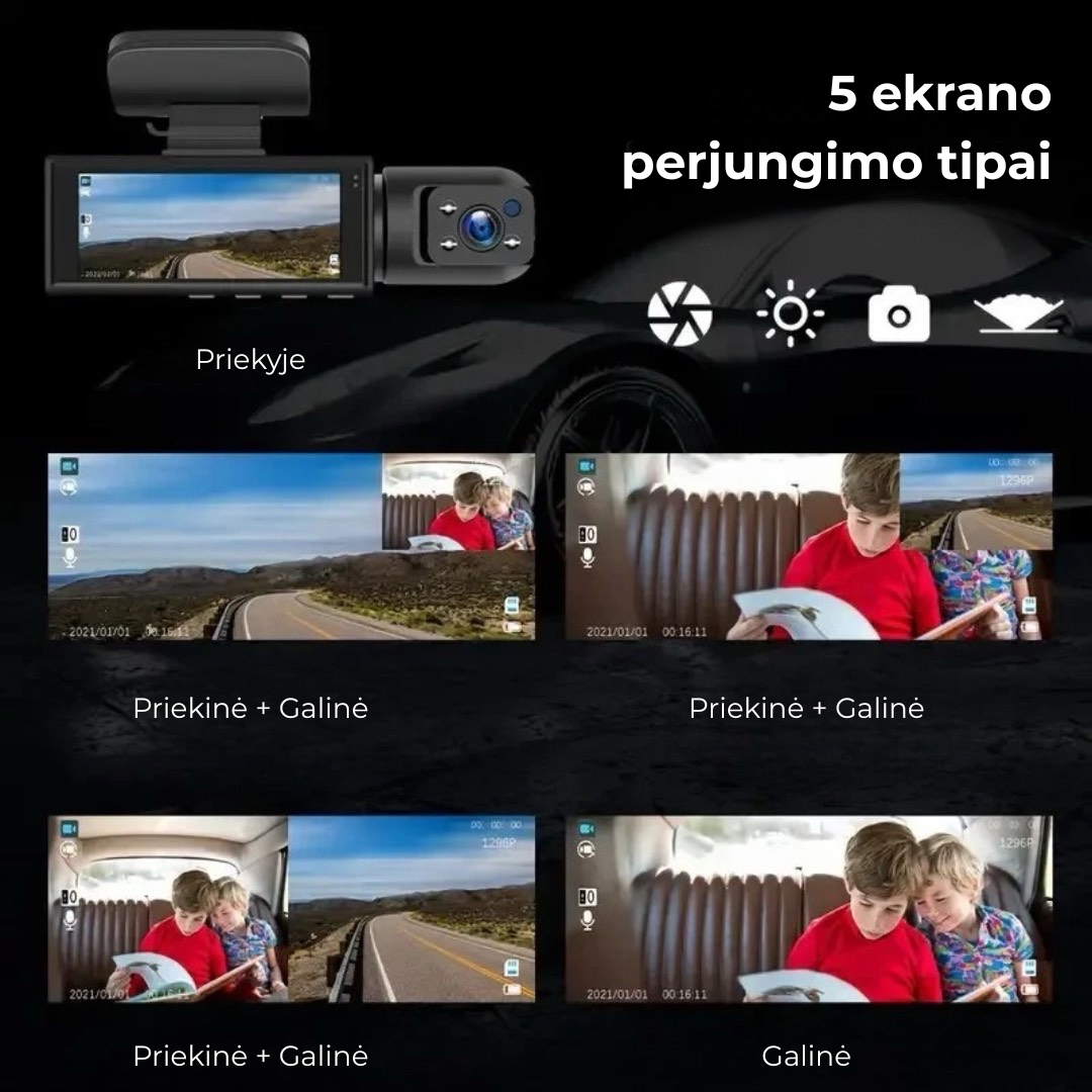 „DriveView Pro“ | Dvigubas objektyvas, užtikrinantis visišką aprėptį