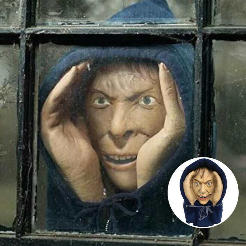 Prie lango tvirtinama šiurpi kaukė