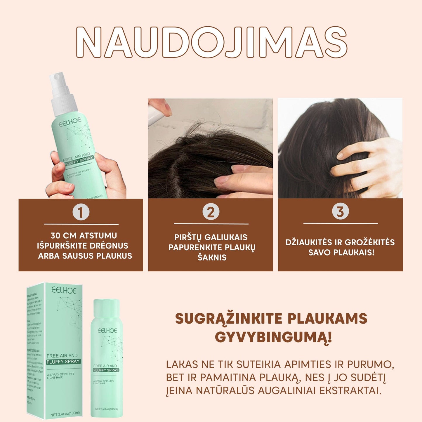 Purumo suteikiantis plaukų lakas