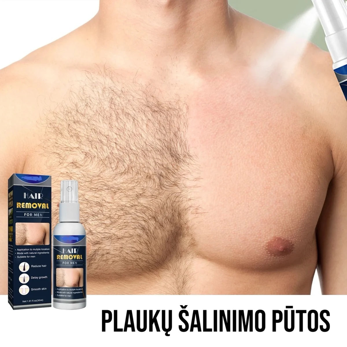 Kūno plaukelių šalinimo purškalas - atsikratykite plaukų akimirksniu!