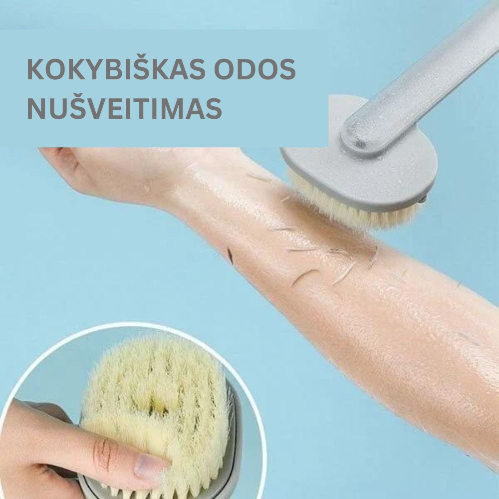 Masažuojantis vonios šepetys su ilga rankena