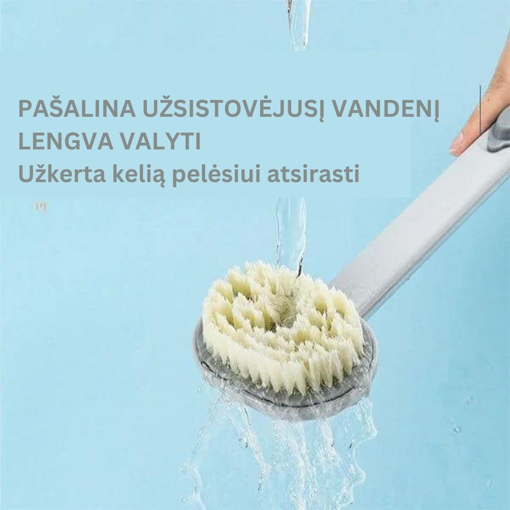 Masažuojantis vonios šepetys su ilga rankena