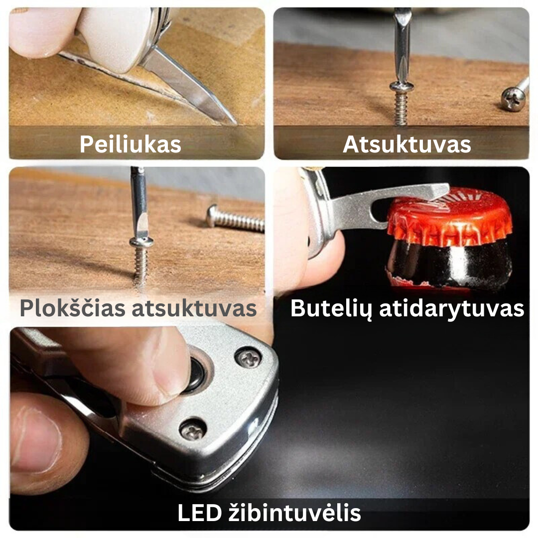 Daugiafunkcinis raktų pakabukas 5 in 1