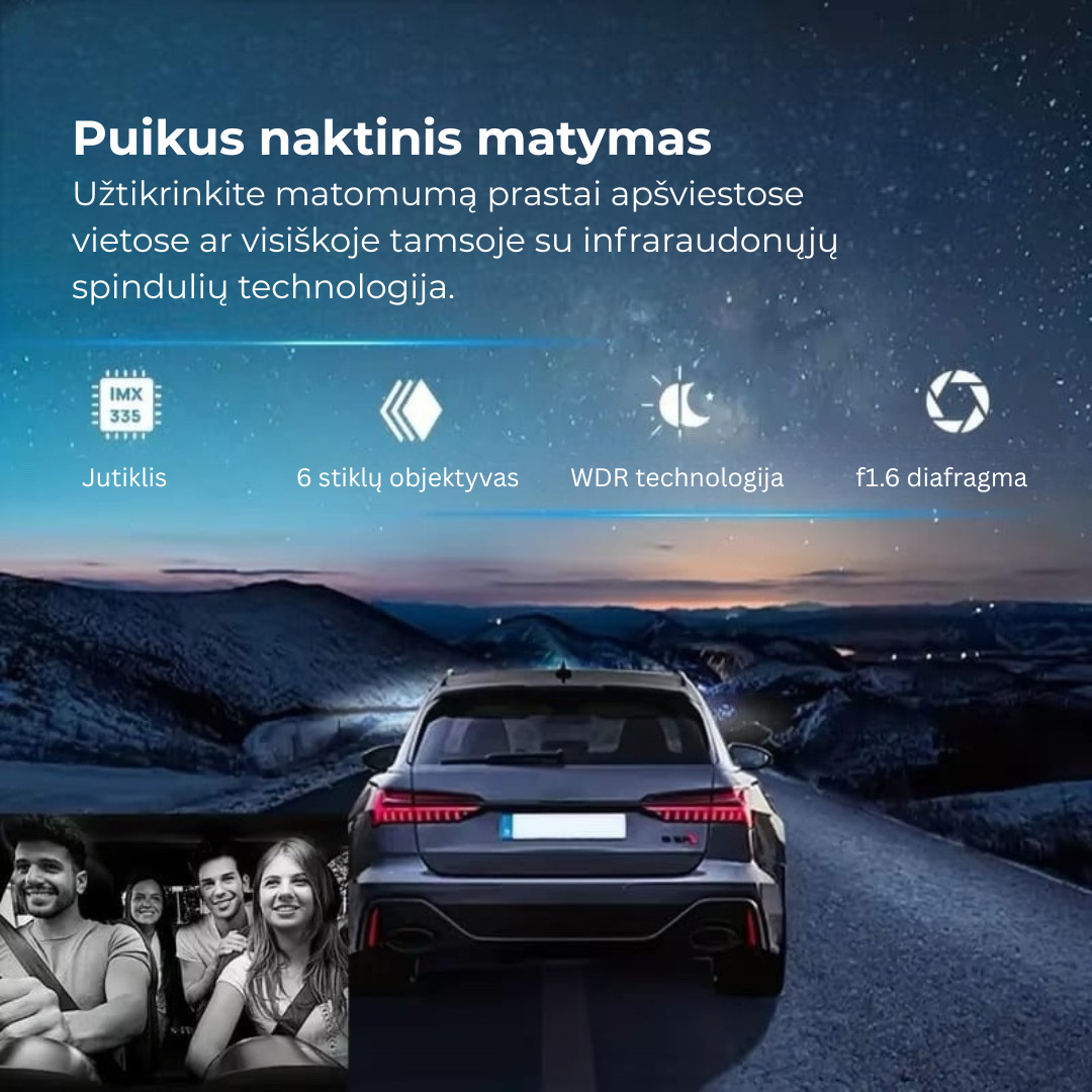 „DriveView Pro“ | Dvigubas objektyvas, užtikrinantis visišką aprėptį