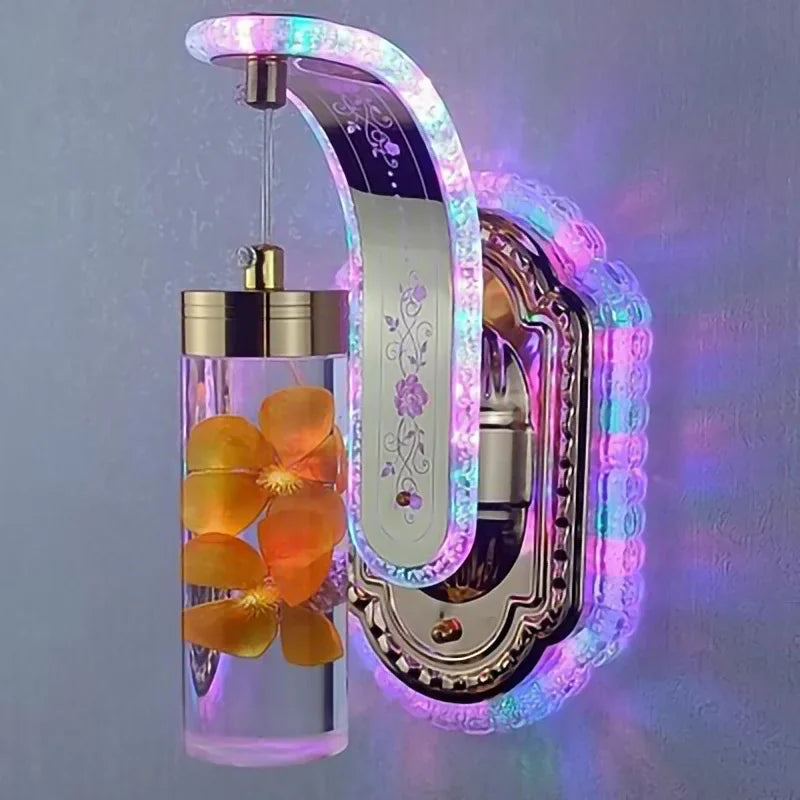 Naujas LED sienos šviestuvas su tikromis gėlėmis ir kristalu