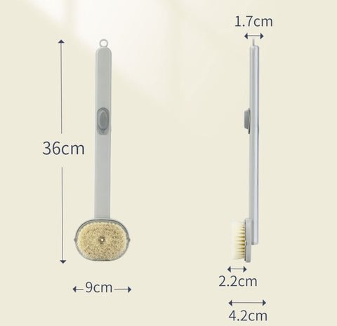 Masažuojantis vonios šepetys su ilga rankena