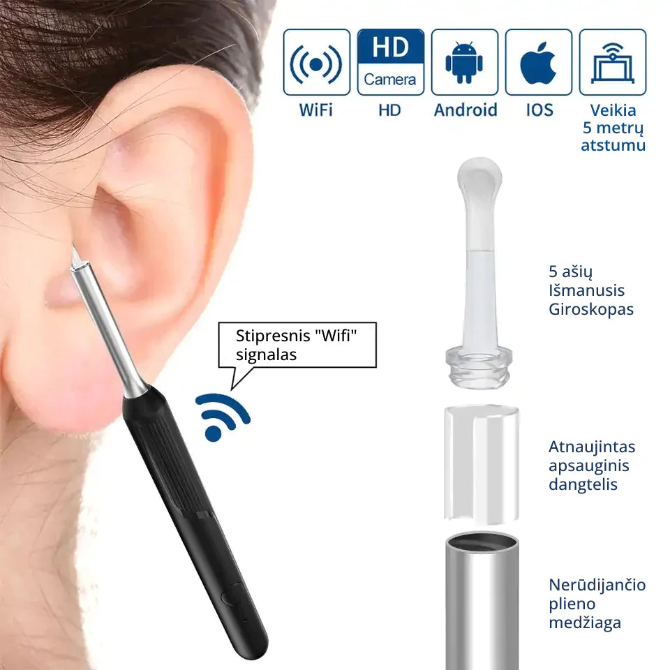 \SierraClean\" Belaidis otoskopas - ausų sieros šalinimo rinkinys"