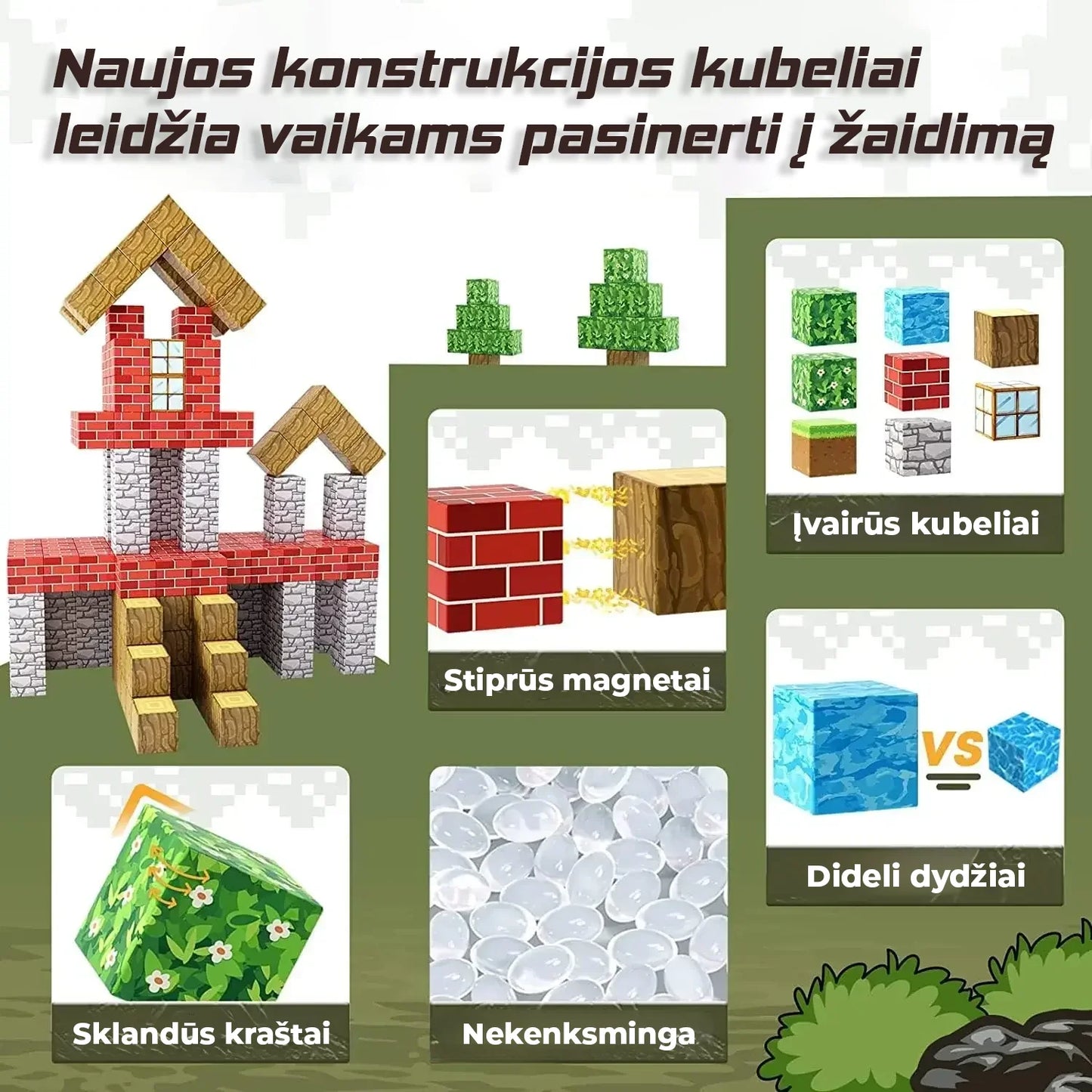 MiniCraft™ Magnetiniai statybiniai kubeliai - mokymasis ir kūrybiškas žaidimas