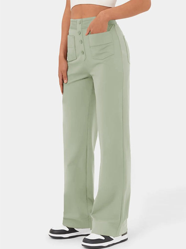 Vienspalvės laisvalaikio tiesios kelnės su aukštu juosmeniu