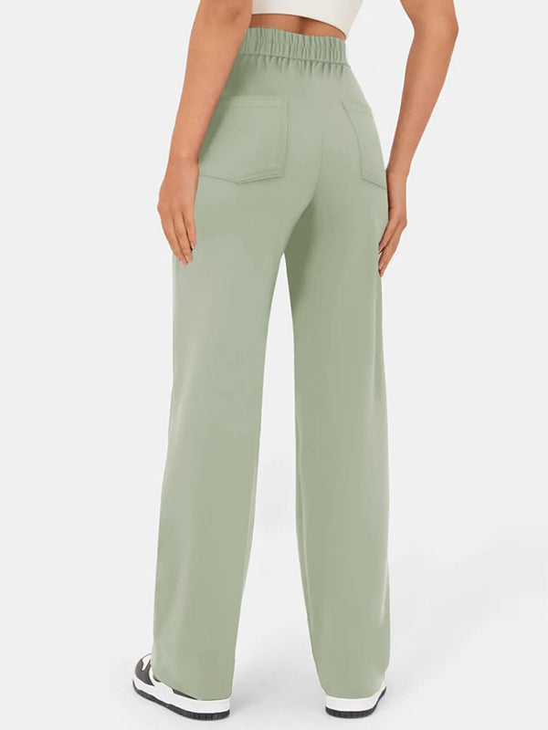 Vienspalvės laisvalaikio tiesios kelnės su aukštu juosmeniu