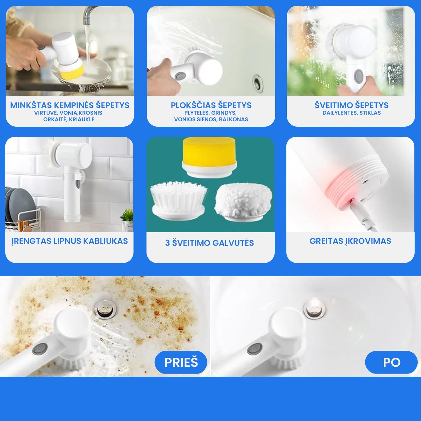 Belaidis elektrinis valymo šepetys