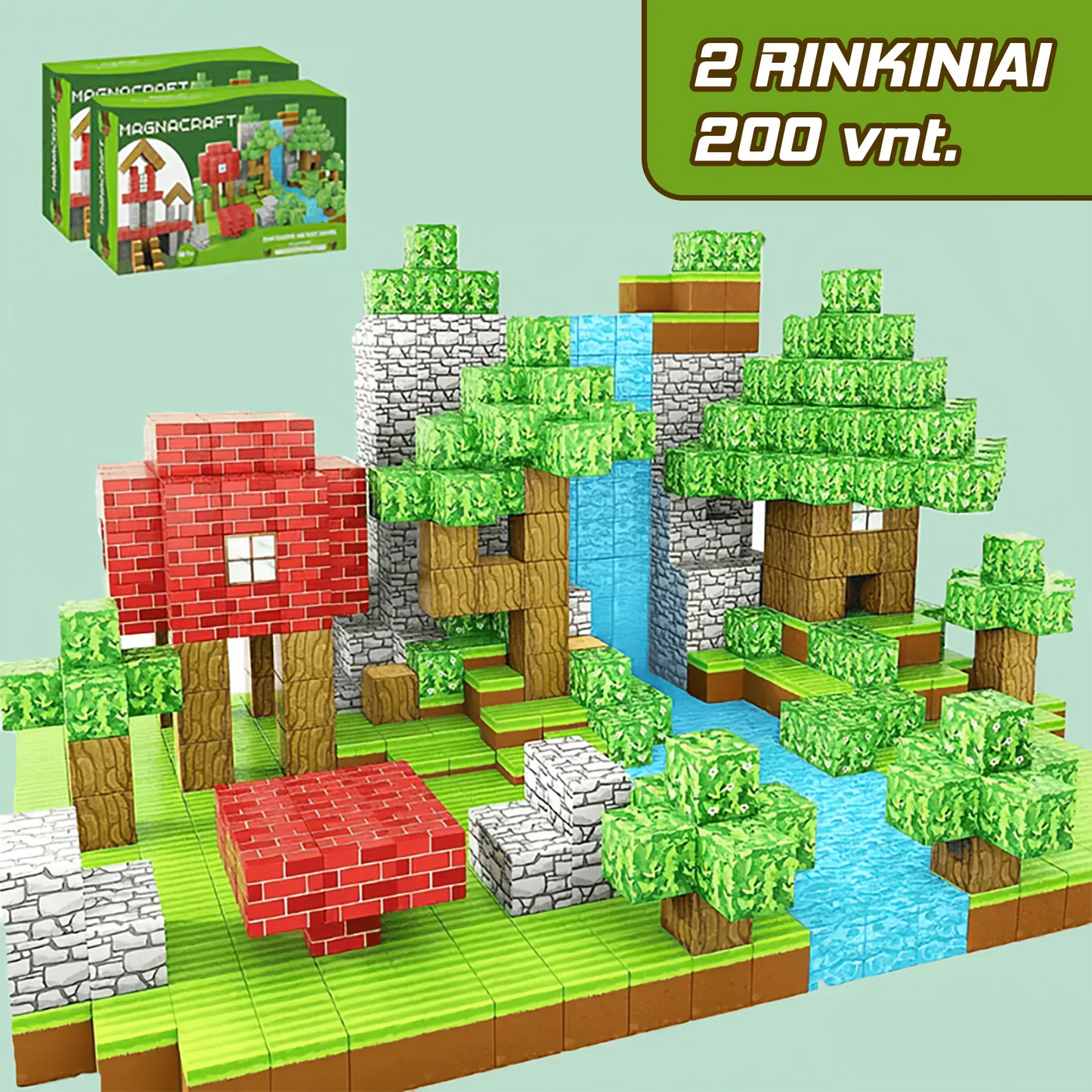 MiniCraft™ Magnetiniai statybiniai kubeliai - mokymasis ir kūrybiškas žaidimas