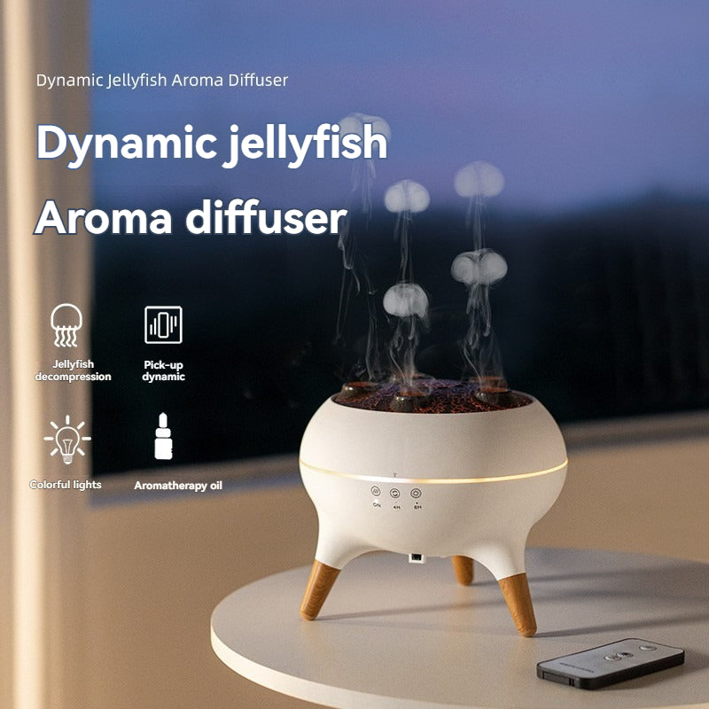 Balto keramikos aromatizatorius su medinėmis kojelėmis, imituojantis medūzas.