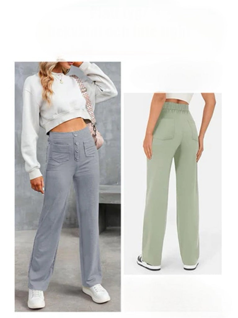 Vienspalvės laisvalaikio tiesios kelnės su aukštu juosmeniu