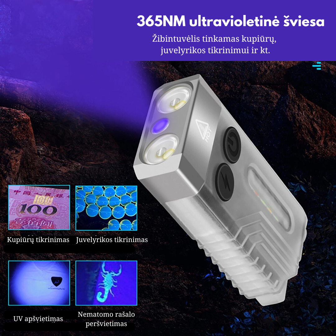 Magnetinis raktų pakabukas-žibintuvėlis
