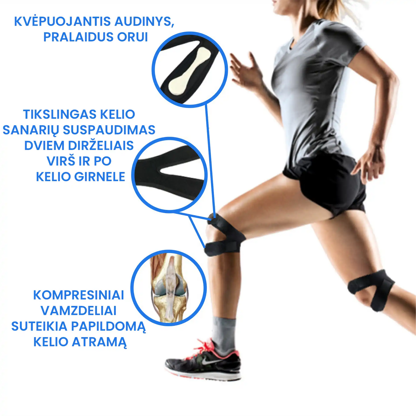 Įtvaras kelio skausmo malšinimui ir kelio girnelės stabilizavimui