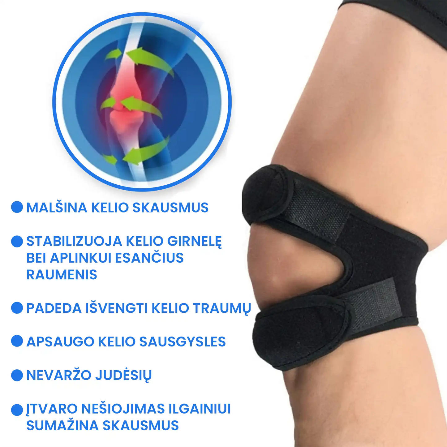 Įtvaras kelio skausmo malšinimui ir kelio girnelės stabilizavimui