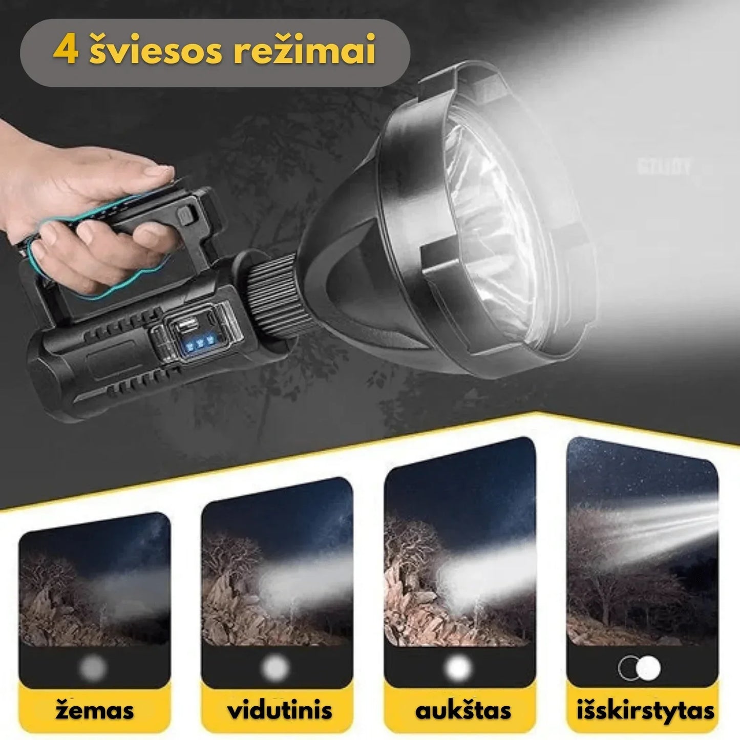 \Big Light\" itin ryškiai šviečiantis pakraunamas LED prožektorius"
