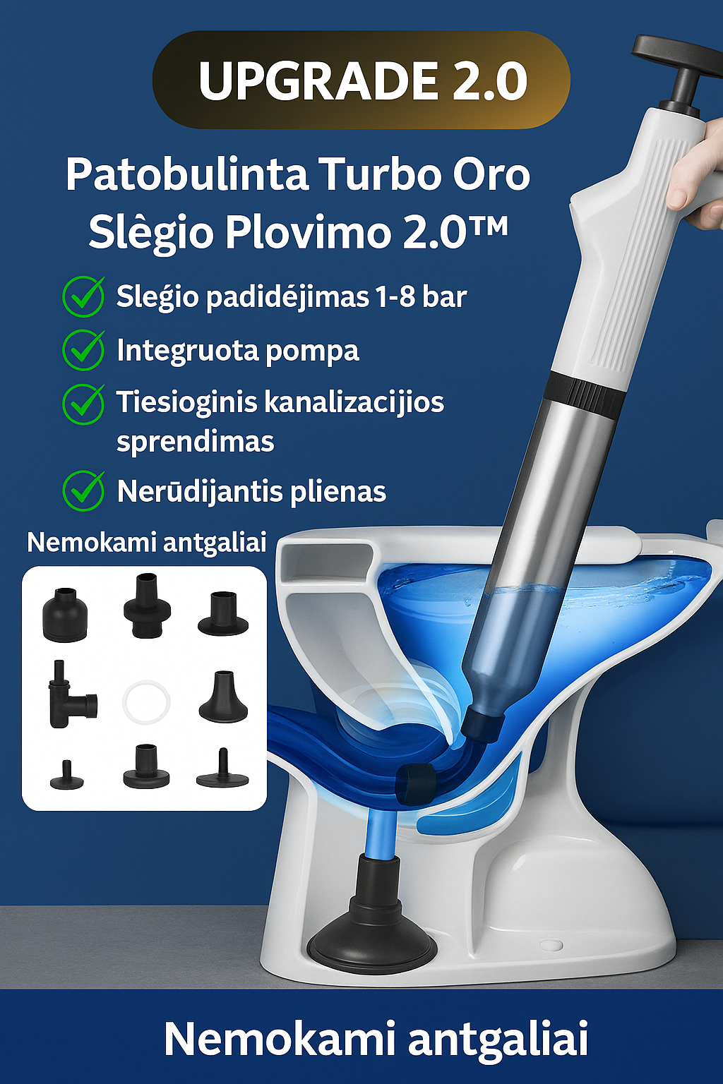 Patobulintas Turbo oro slėgio stūmoklis 2,0™ | Išvalo visus drenažo užsikimšimus!