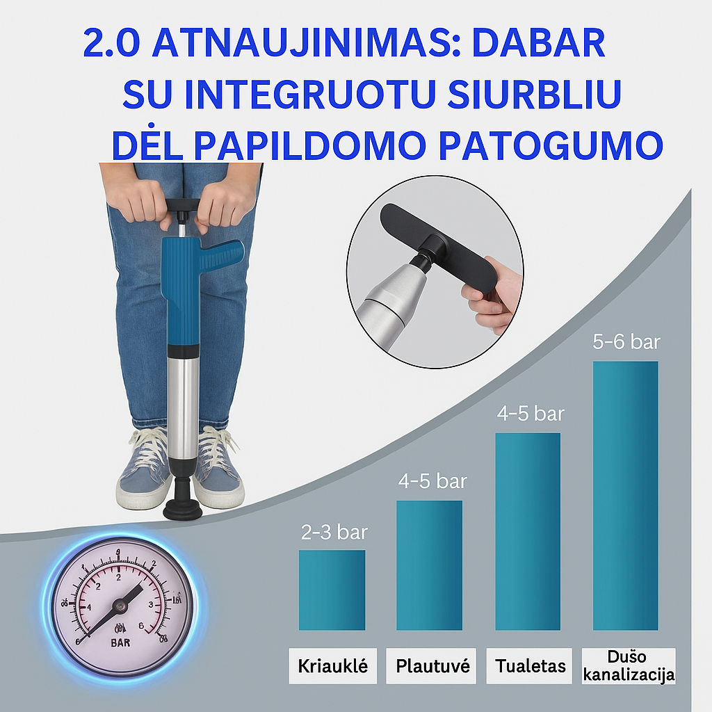 Patobulintas Turbo oro slėgio stūmoklis 2,0™ | Išvalo visus drenažo užsikimšimus!