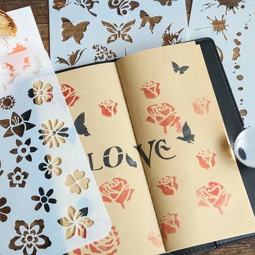 Tapybos kempinėlių ir trafaretų rinkinys