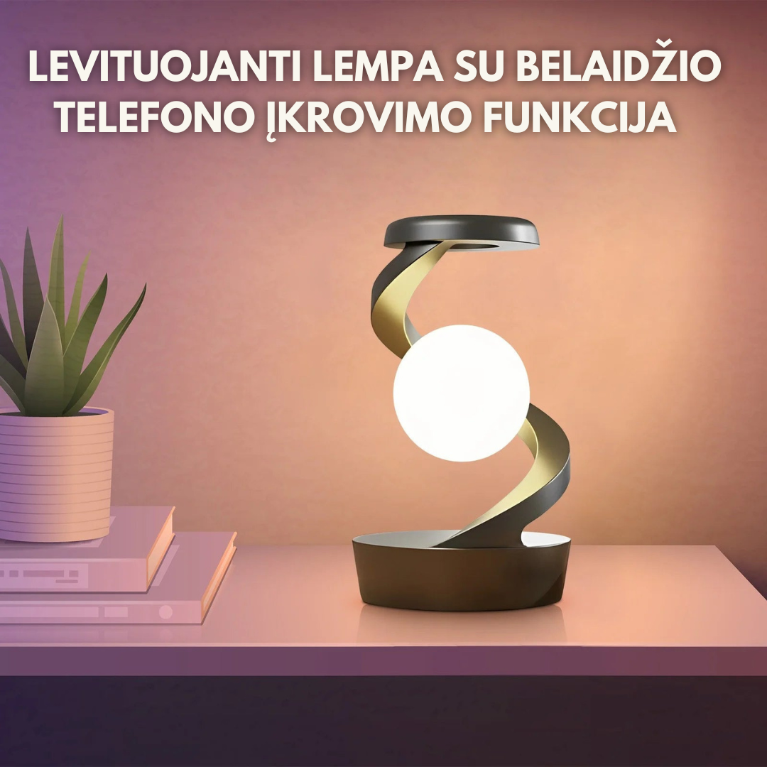 Levituojanti lempa su belaidžio telefono įkrovimo funkcija
