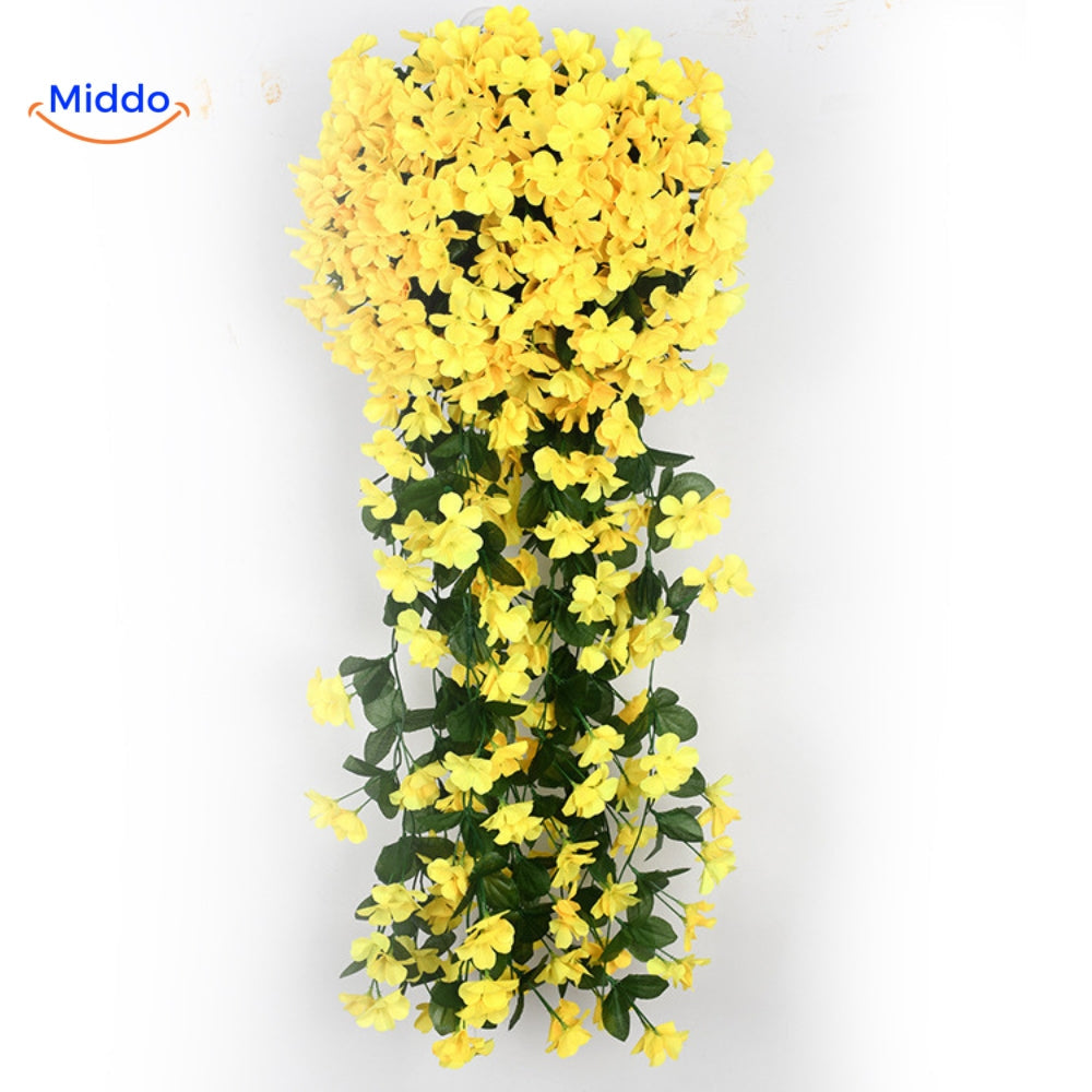 Gele charmante orchideeën aan de muur