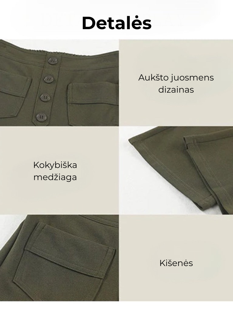 Vienspalvės laisvalaikio tiesios kelnės su aukštu juosmeniu