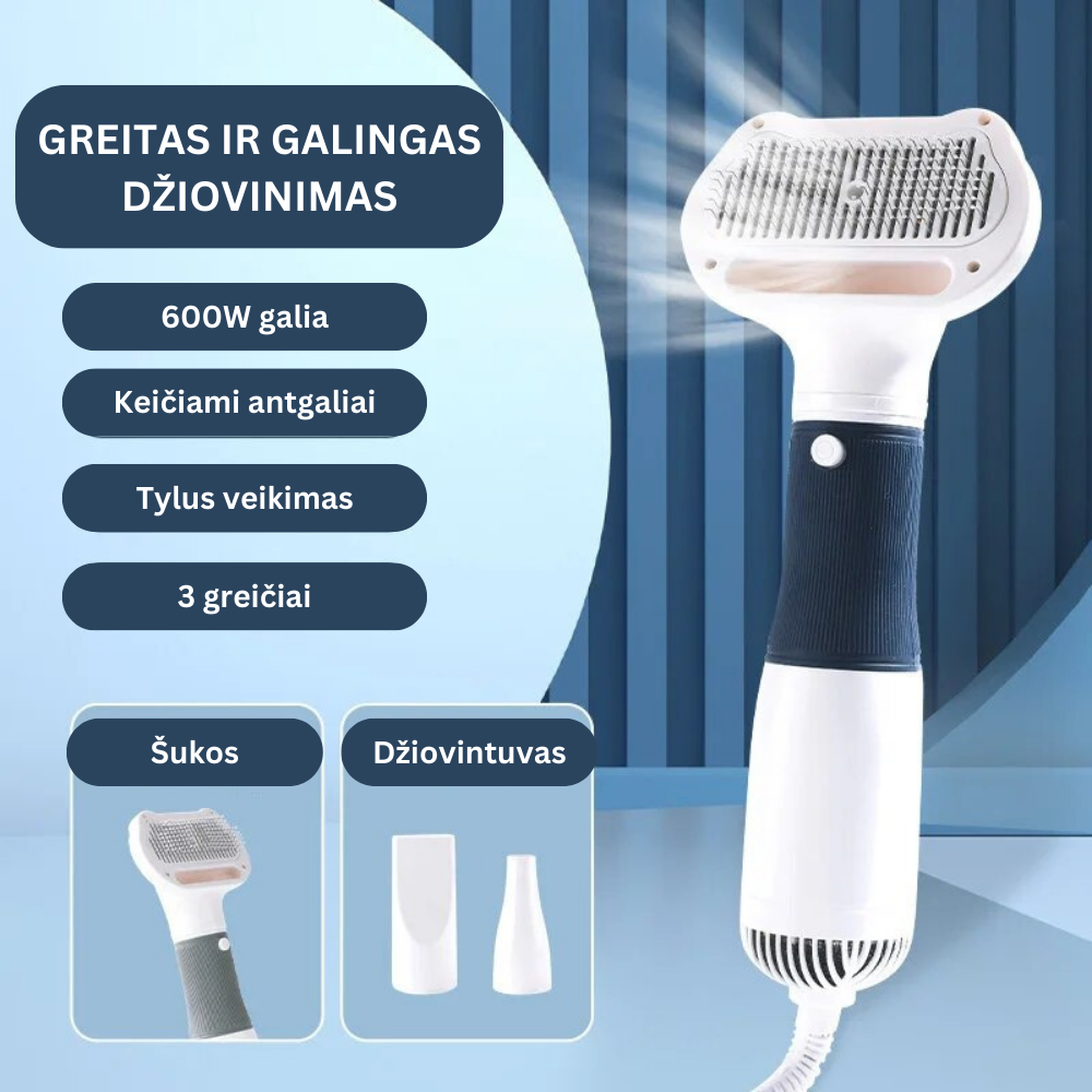 Plaukų džiovintuvas - šukos augintiniams 2 in 1