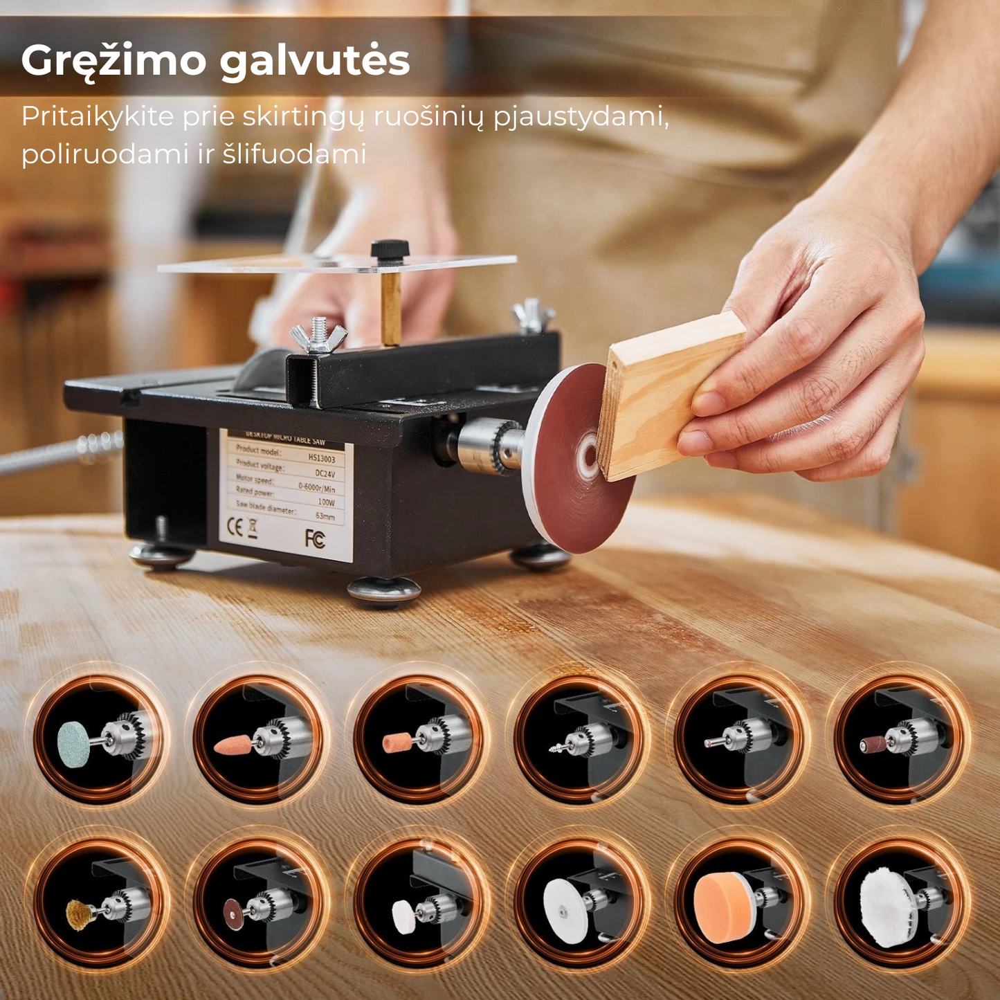 Mini daugiafunkcinis stalo pjūklas