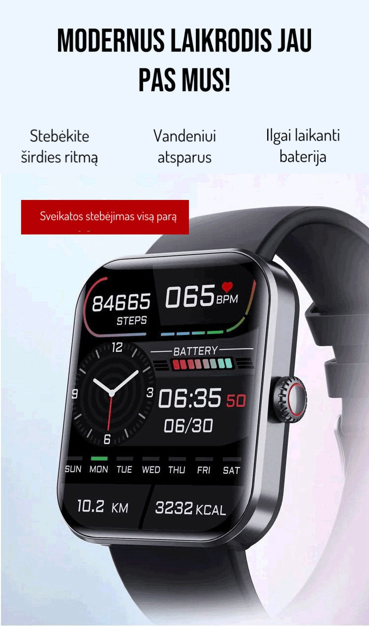 Madingas išmanusis laikrodis su „Bluetooth\ funkcija"