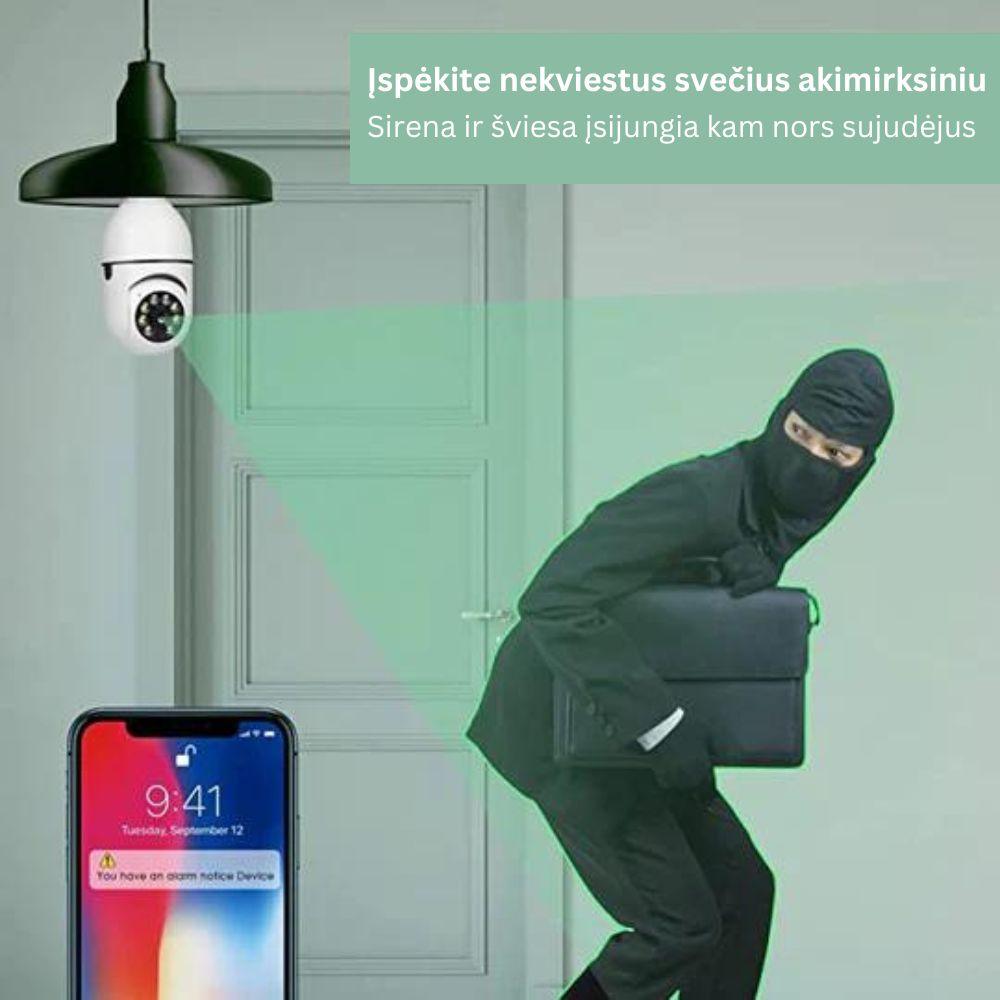 Lemputė su 360 laipsnių stebėjimo kamera
