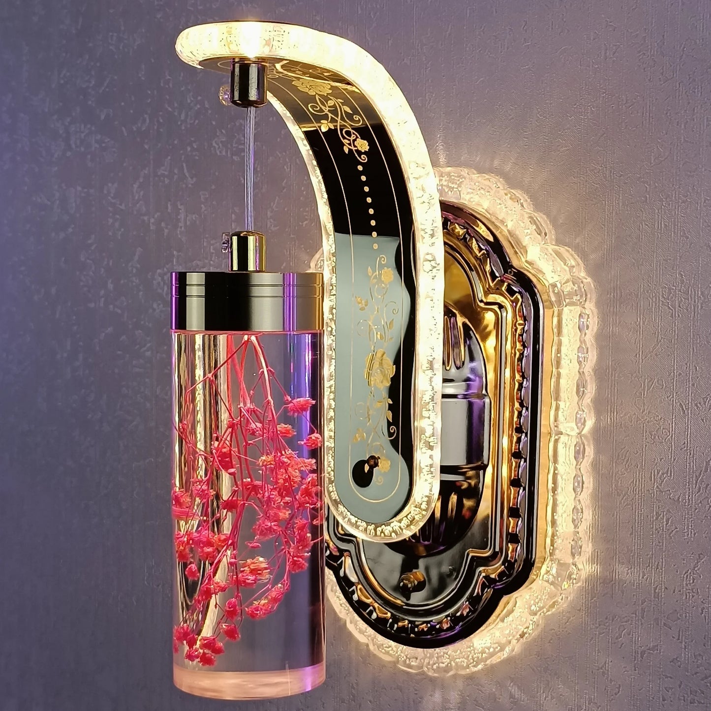 Naujas LED sienos šviestuvas su tikromis gėlėmis ir kristalu