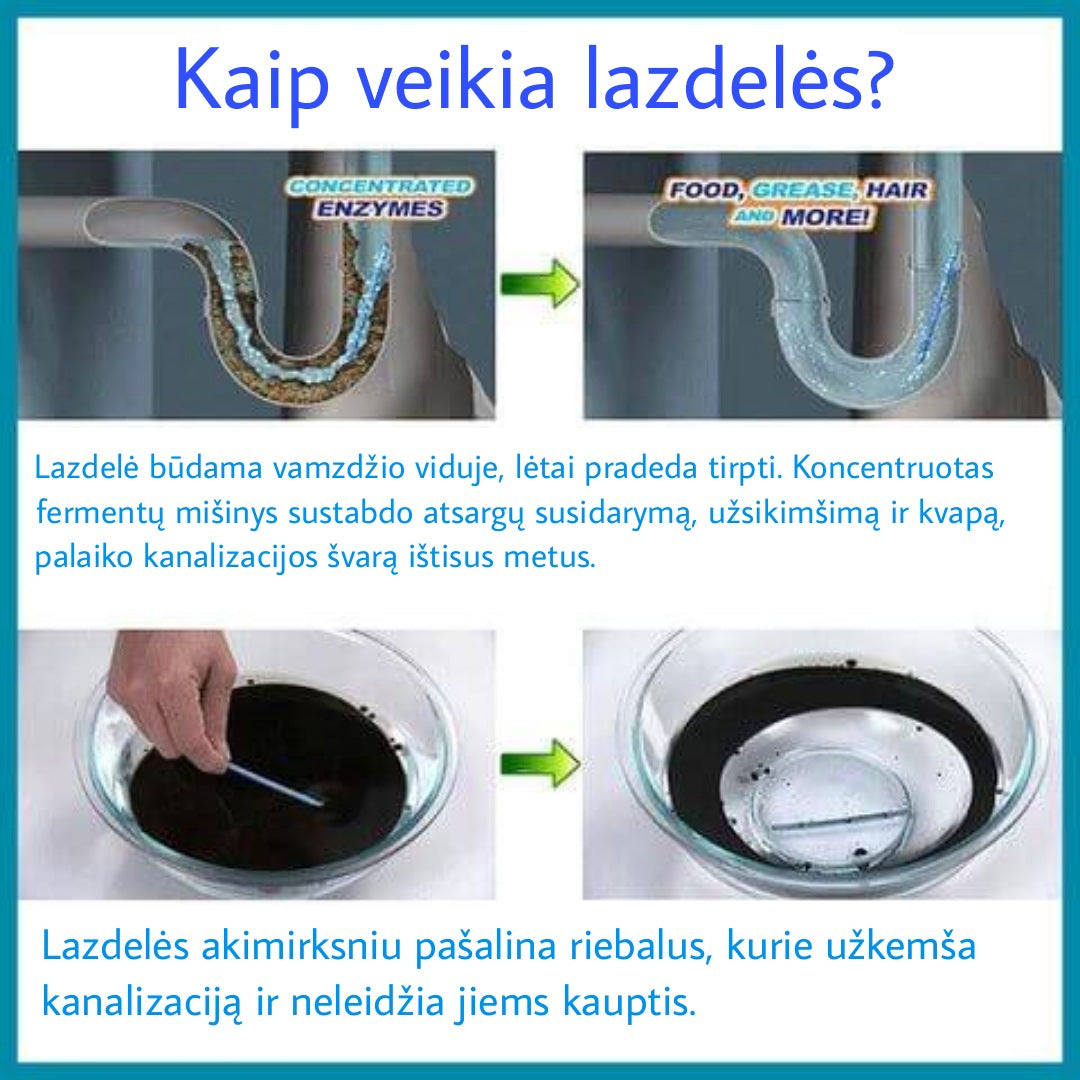 Galingos nuotekų vamzdžių valymo \Cleaner Sticks\" lazdelės (12 vnt.)"