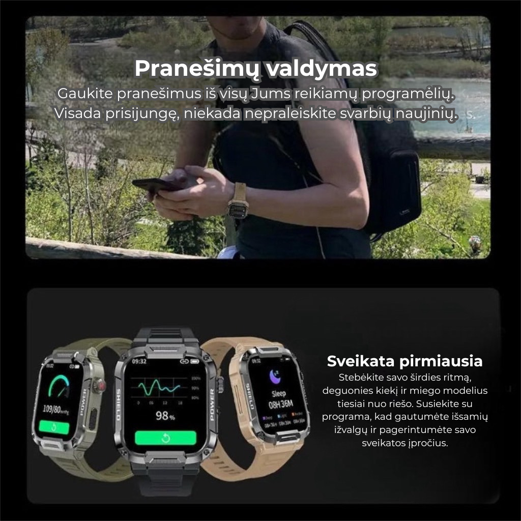 Galaxy Armor™ išmanusis laikrodis - sutaupykite 100 €+ už nesunaikinamą išmanųjį laikrodį, skirtą iOS ir Android
