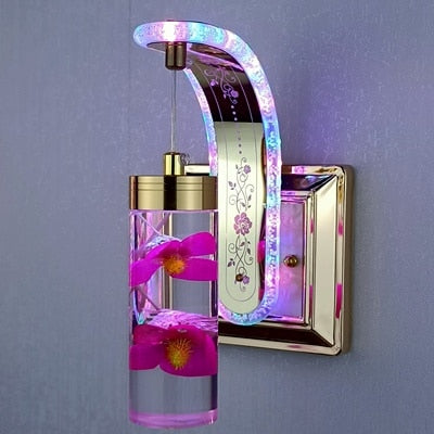 Naujas LED sienos šviestuvas su tikromis gėlėmis ir kristalu