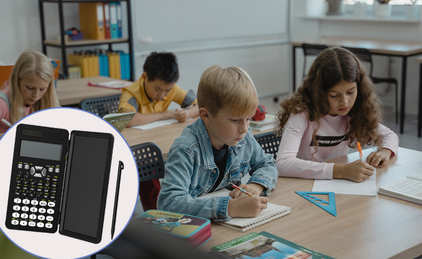 Mokslinis skaičiuotuvas su LCD užrašų knygele