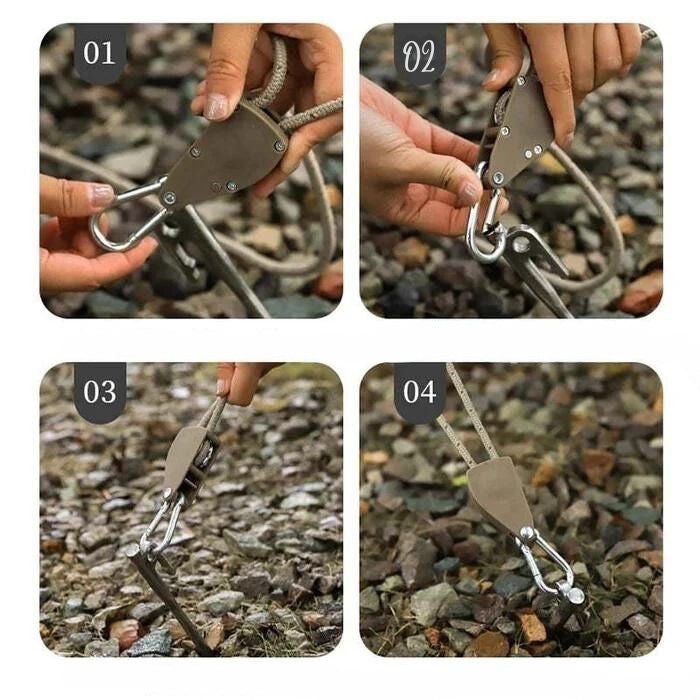 Reguliuojami skriemuliniai kabliukai stovyklavimui