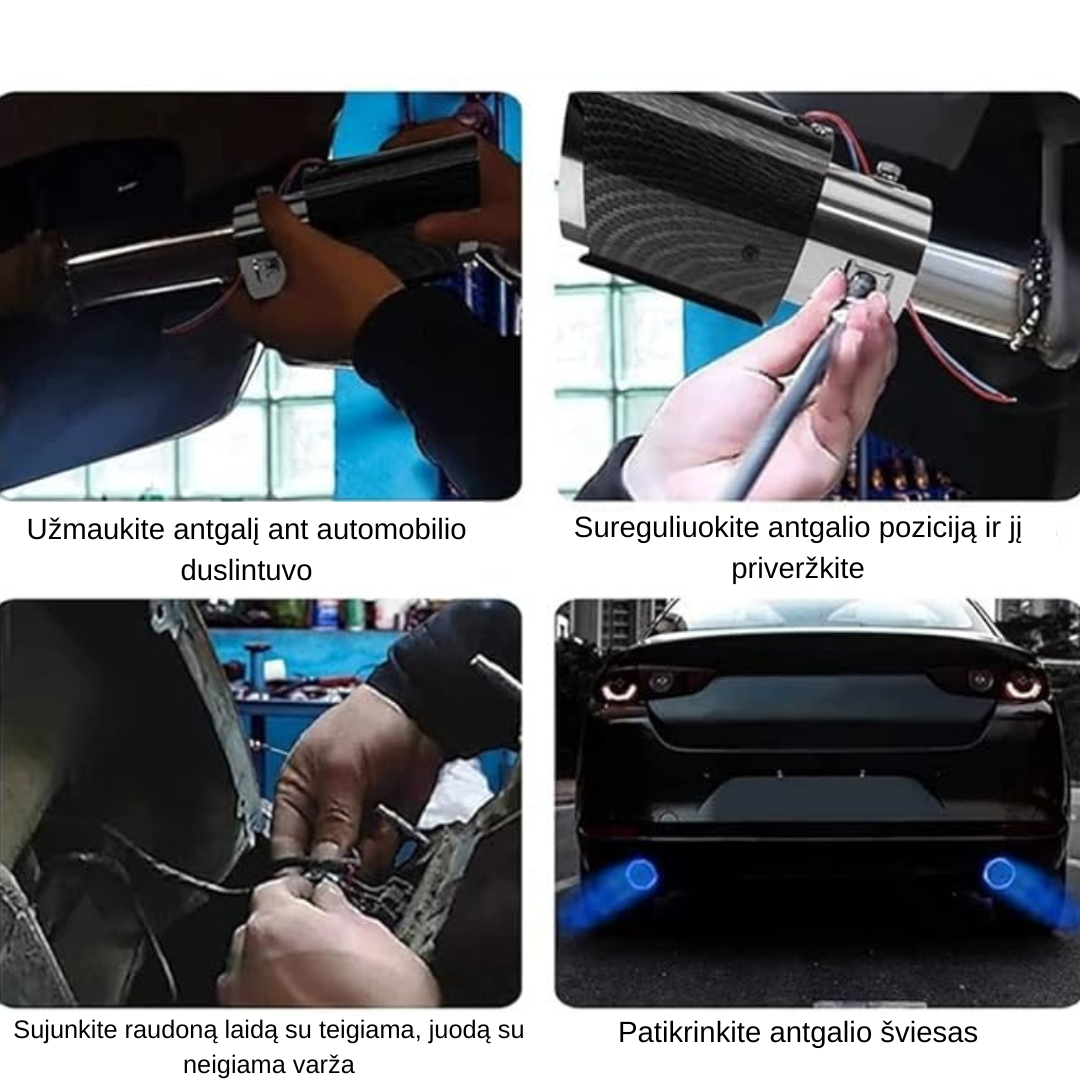 Šviečiantis automobilio duslintuvo antgalis