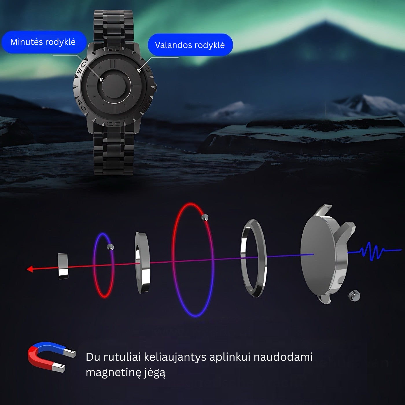 Magnetic Watch™ - unikalus magnetinis laikrodis, sujungiantis meną ir laiką