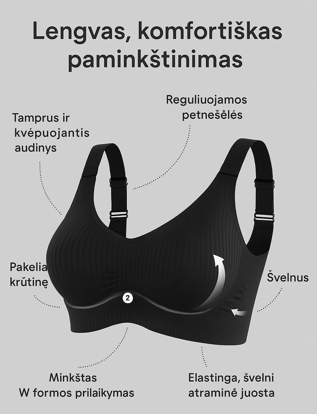 🎁 2025 METŲ IŠPARDAVIMAS 🎁💕 Subtiliai dryžuota besiūlė liemenėlė su W formos atrama – komfortas ir stilius viename!