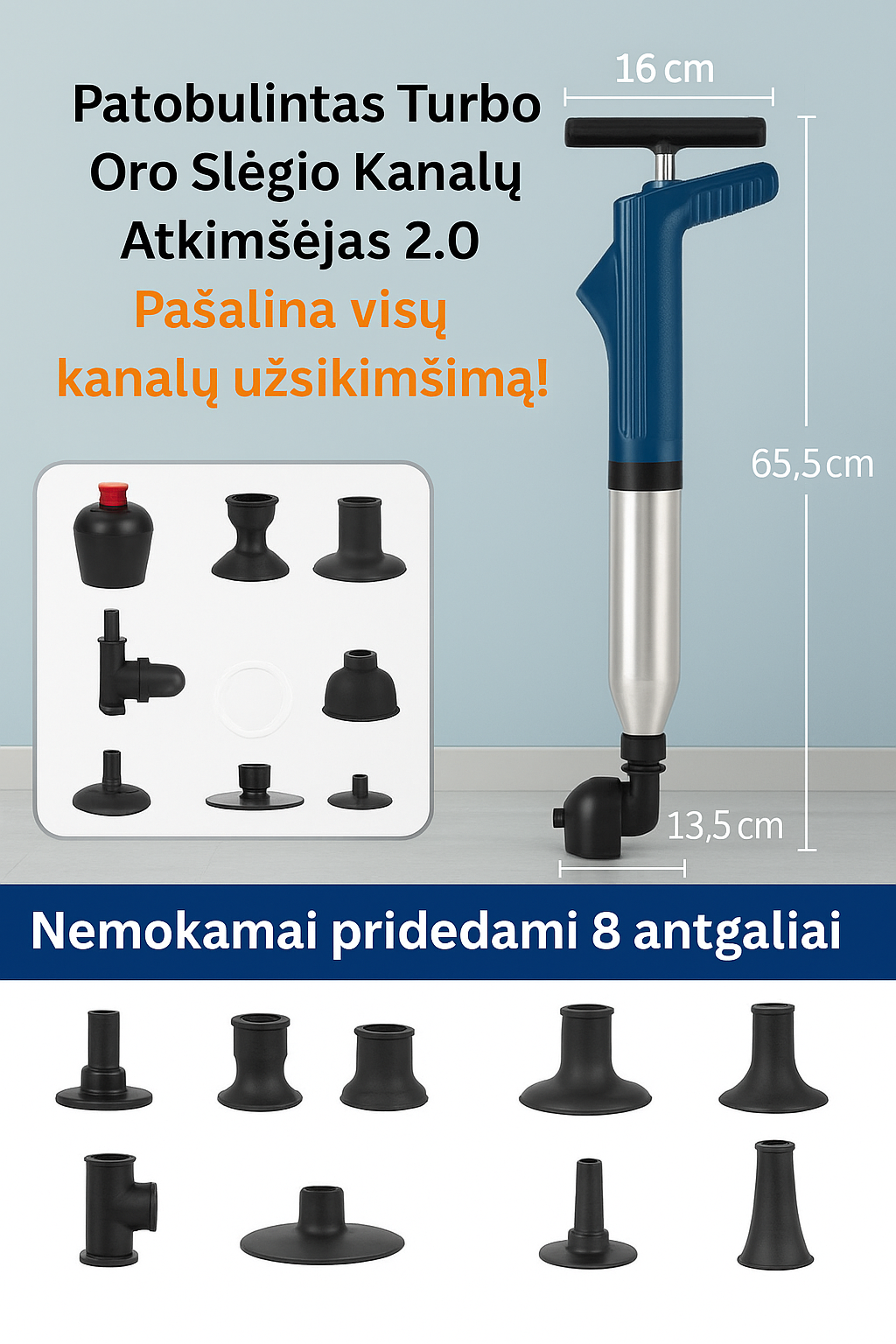Patobulintas Turbo oro slėgio stūmoklis 2,0™ | Išvalo visus drenažo užsikimšimus!