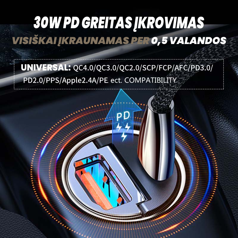 \CarAdapt\" greito įkrovimo telefono pakrovėjas mašinai"