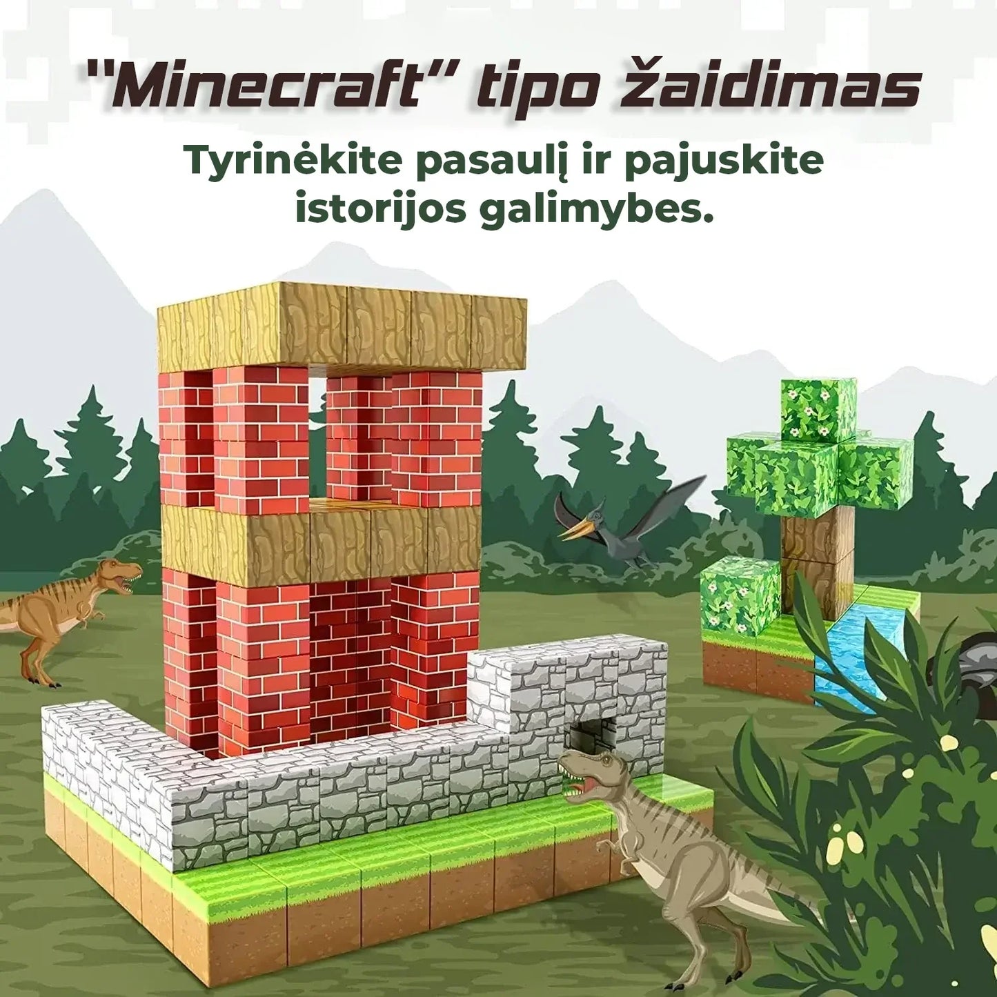 MiniCraft™ Magnetiniai statybiniai kubeliai - mokymasis ir kūrybiškas žaidimas