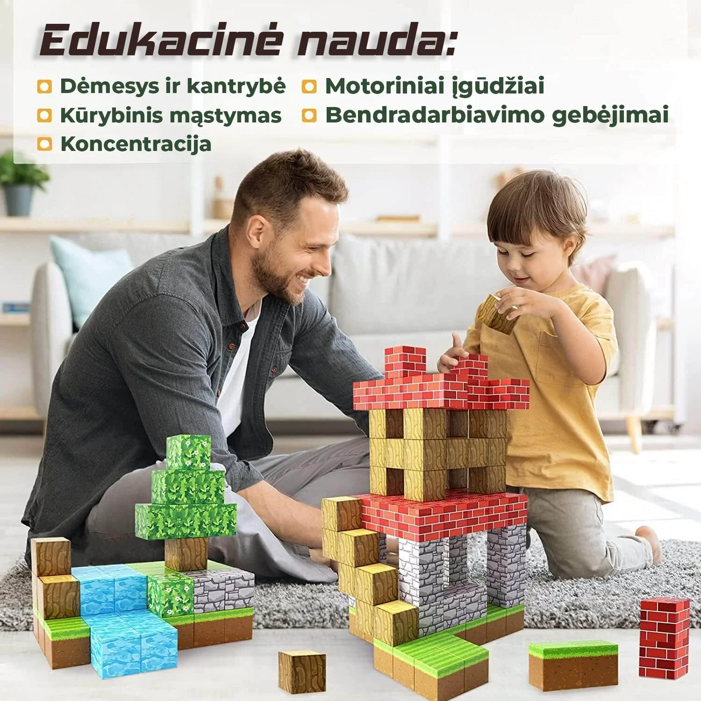 MiniCraft™ Magnetiniai statybiniai kubeliai - mokymasis ir kūrybiškas žaidimas