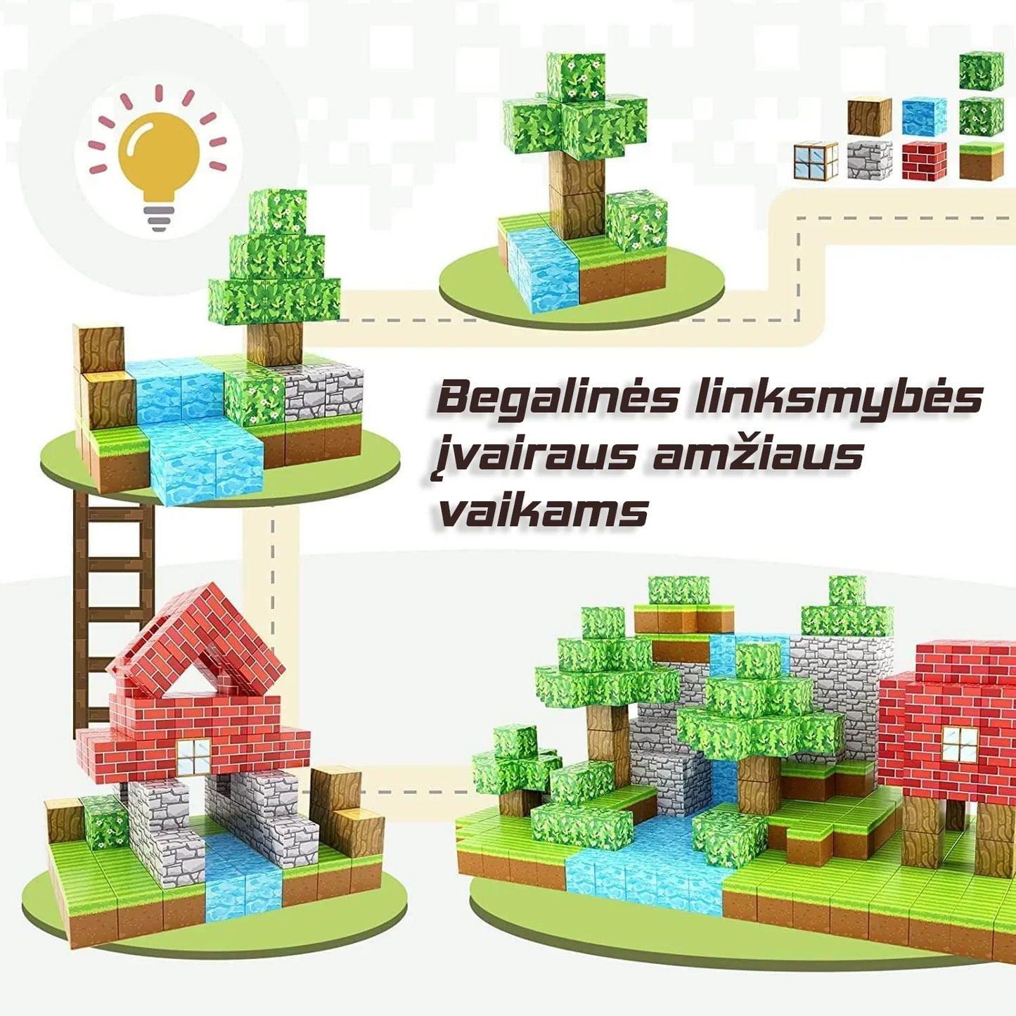 MiniCraft™ Magnetiniai statybiniai kubeliai - mokymasis ir kūrybiškas žaidimas