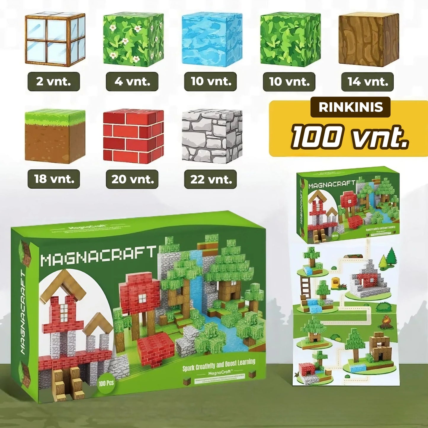 MiniCraft™ Magnetiniai statybiniai kubeliai - mokymasis ir kūrybiškas žaidimas